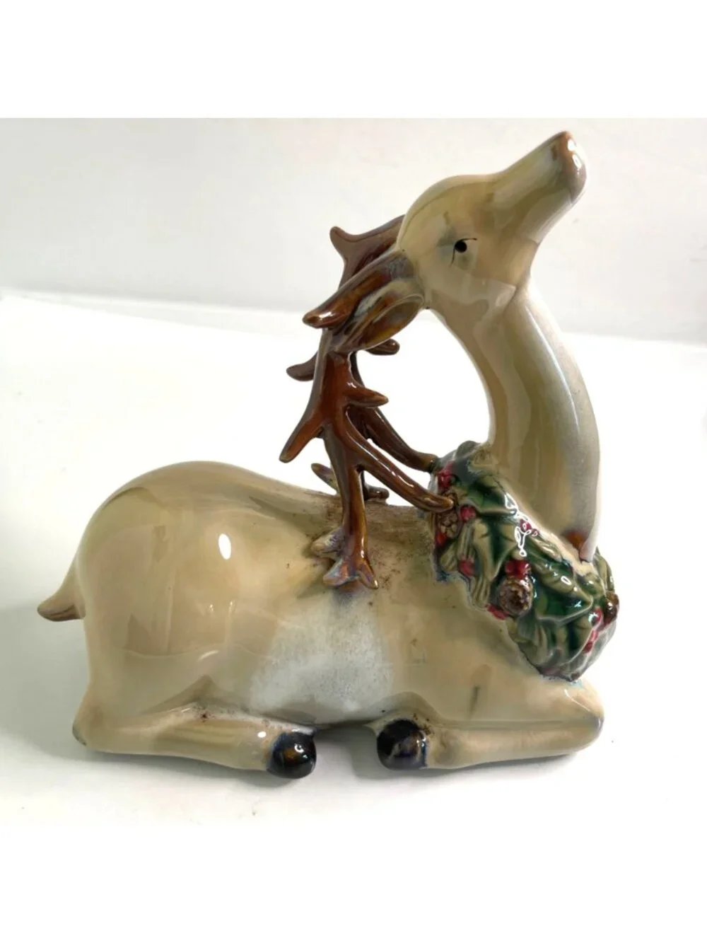 Vintage Ceramic Reindeer Figurines Tii Collection Pristine 2pc Set Resting Deer